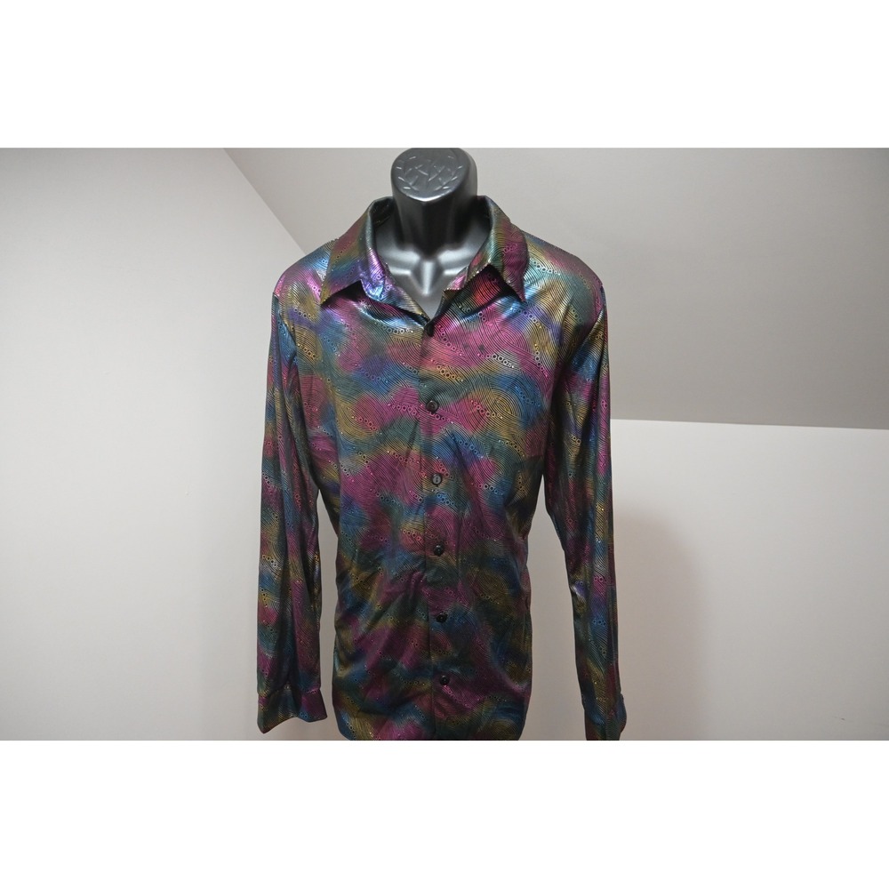 Amscan Disco Shirt Men Large/XL Multicolor Metallic Rainbow 70s Retro Excellent